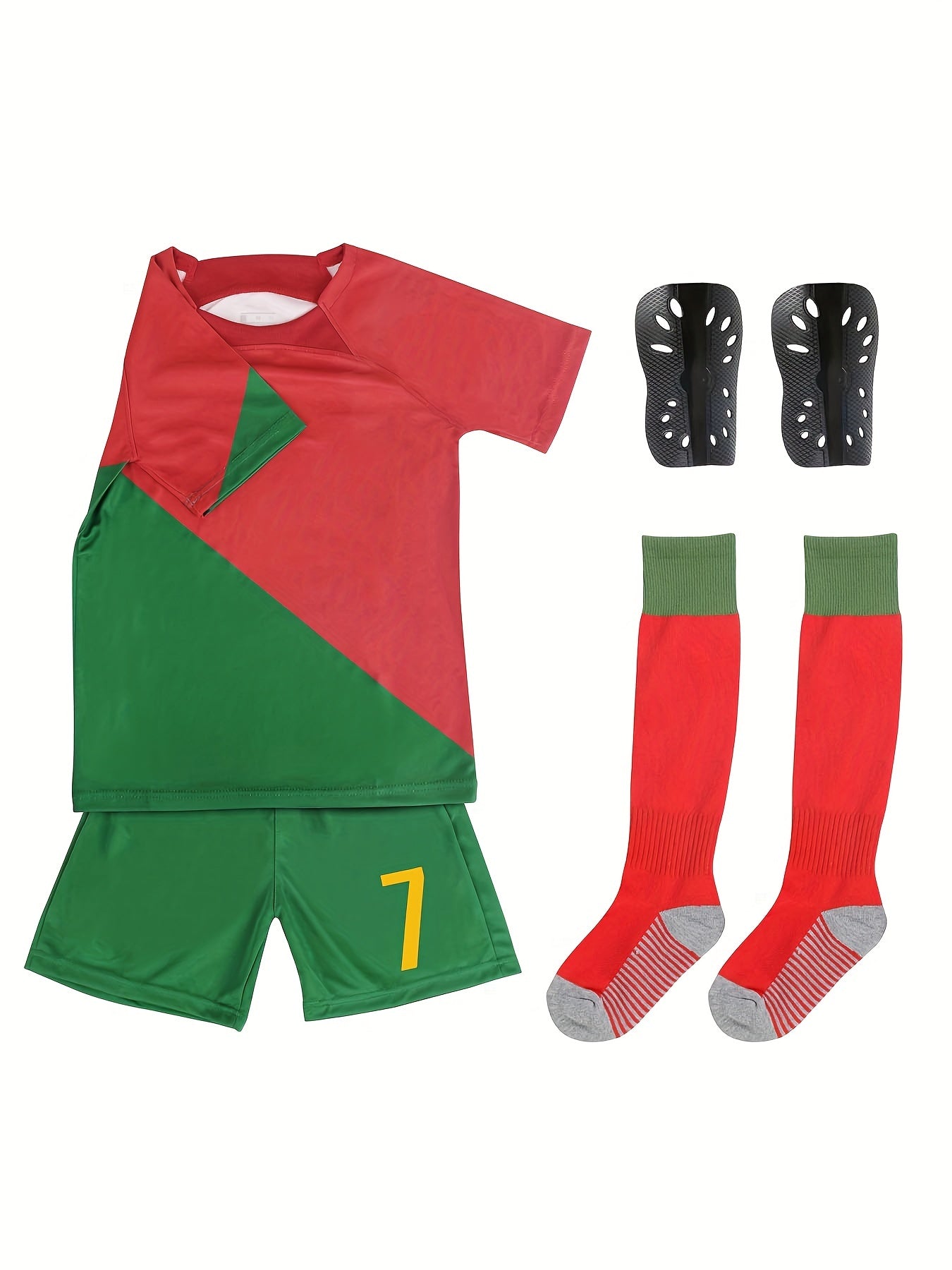 Kids Soccer Jersey No 7 Set with Shorts, Socks, Knee Pads
