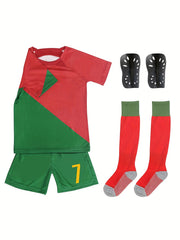 Kids Soccer Jersey No 7 Set with Shorts, Socks, Knee Pads