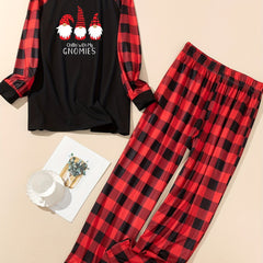  Christmas Lounge Set Women's Gnomes Print Tee & Pants Pajamas
