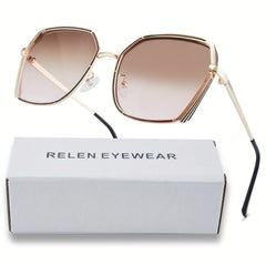 Large Ombre Lens Sunglasses Women Retro Outdoor Metal Shades