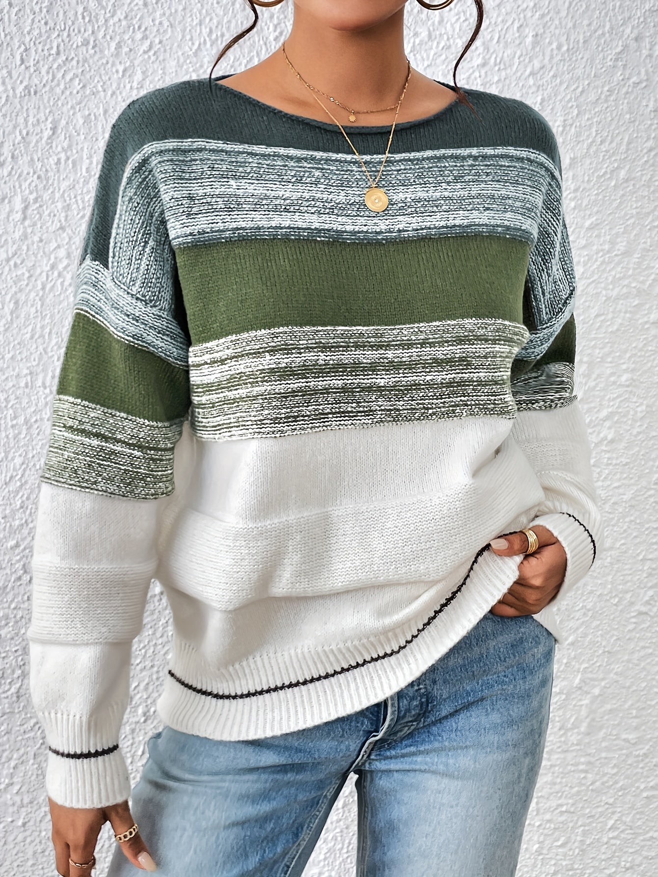  Colorblock Sweater Women's Long Sleeve Pullover Jumper