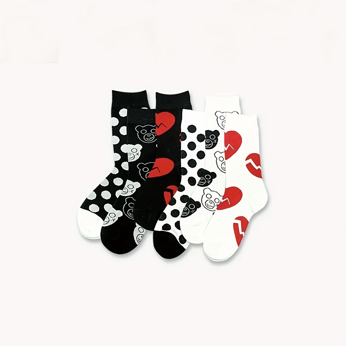 6 Pairs Polka Dot & Heart Print Socks Mid Tube Women's Stockings