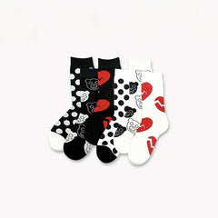 6 Pairs Polka Dot & Heart Print Socks Mid Tube Women's Stockings
