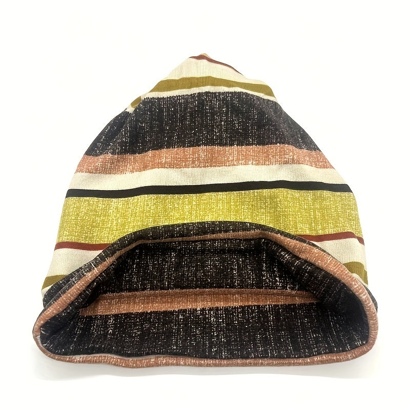 Striped Warm Beanies Elastic Head Wrap Unisex Slouchy Beanie