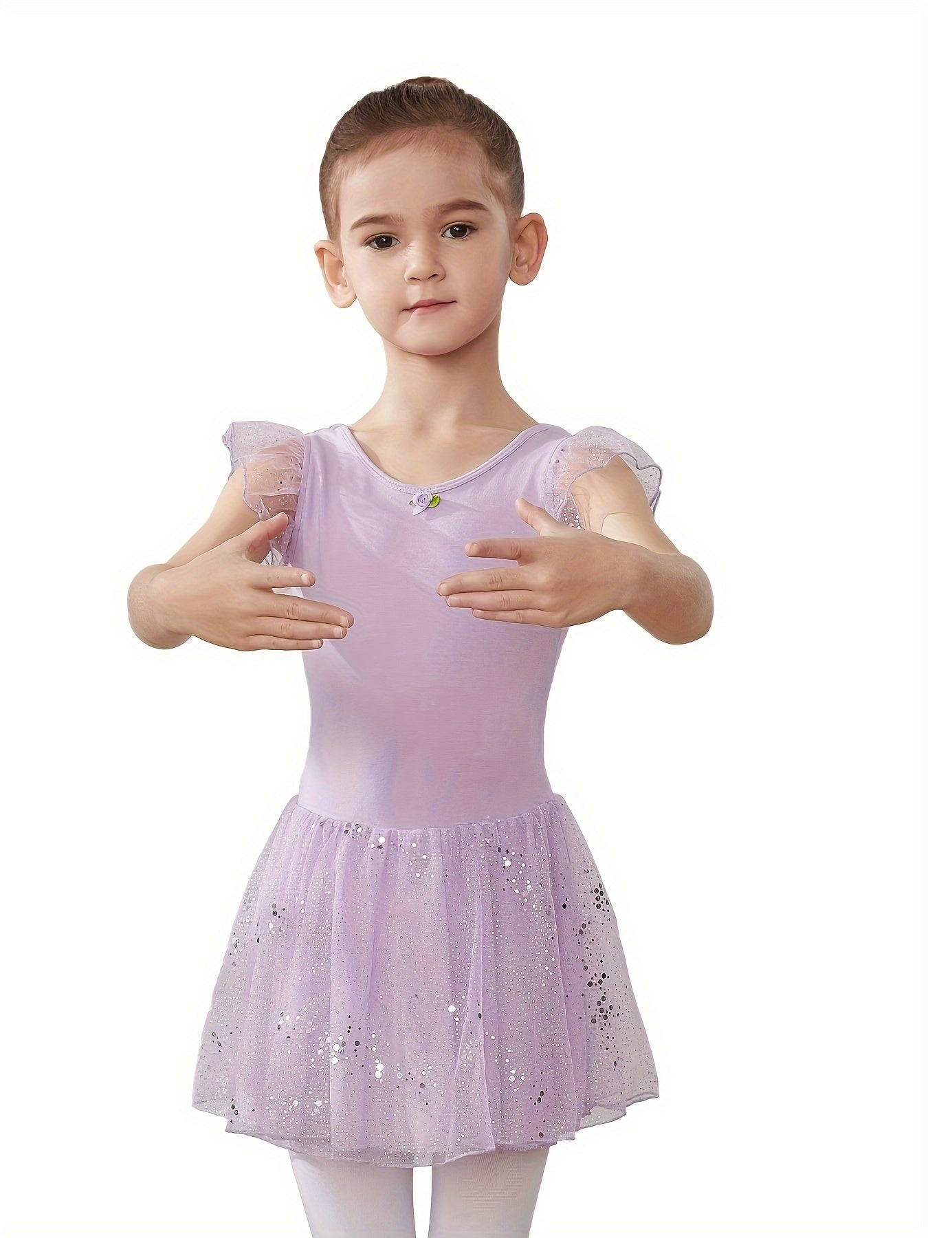 Flower & Cross Back Sequins Ballet Dress Girls Princes Puffy Skirt