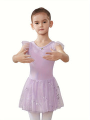 Flower & Cross Back Sequins Ballet Dress Girls Princes Puffy Skirt