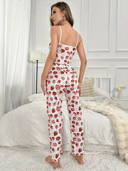 Strawberry Print Pajama Set with Cami Top & Pants