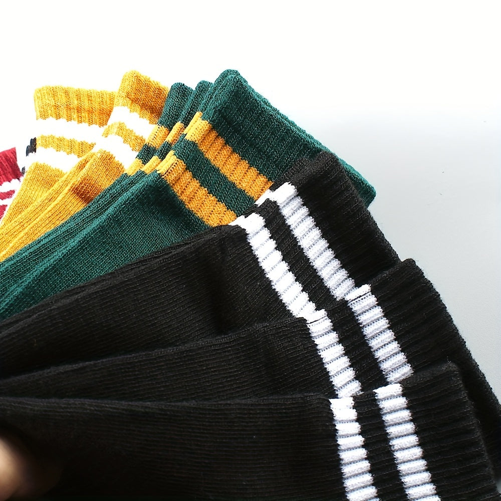 5 10 Pairs Stripe Print Socks Breathable Women's Short Stockings
