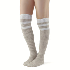 3 Pairs Striped Calf Socks College Style Warm Knee High Socks Women's