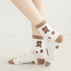 5 Pairs Cartoon Frog Mid Tube Socks Women's Stockings