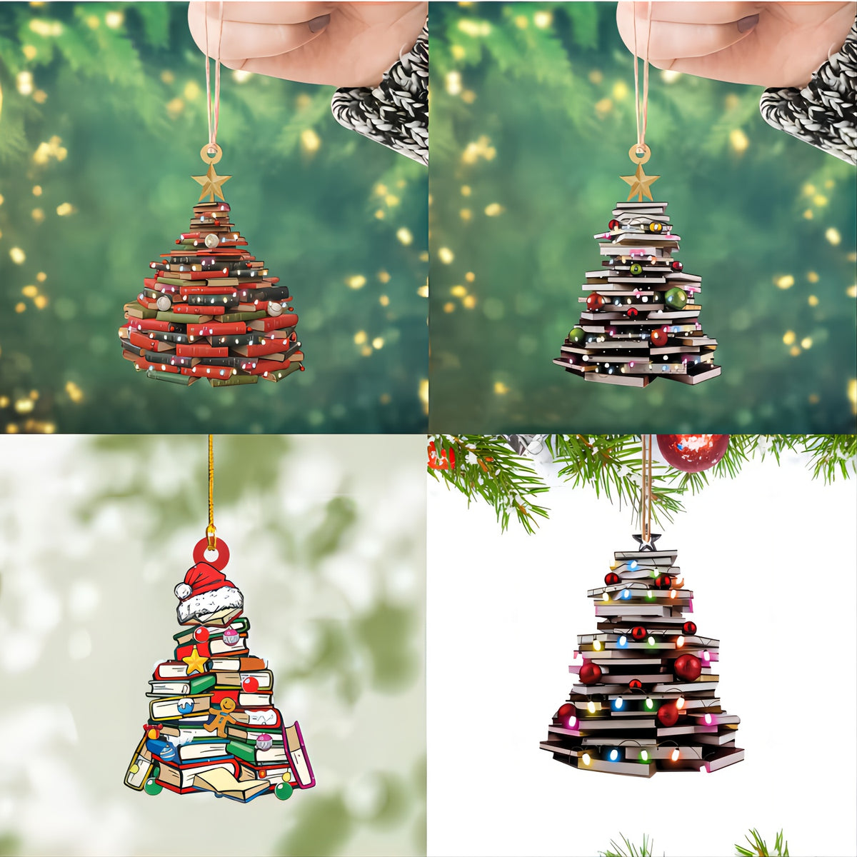 4pcs Christmas Tree Decoration Pendants Acrylic Decorative Home Car Interior