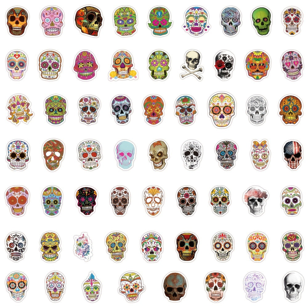 60pcs Skull Stickers Halloween Mexican Dead Stickers for Laptop Water Bottle