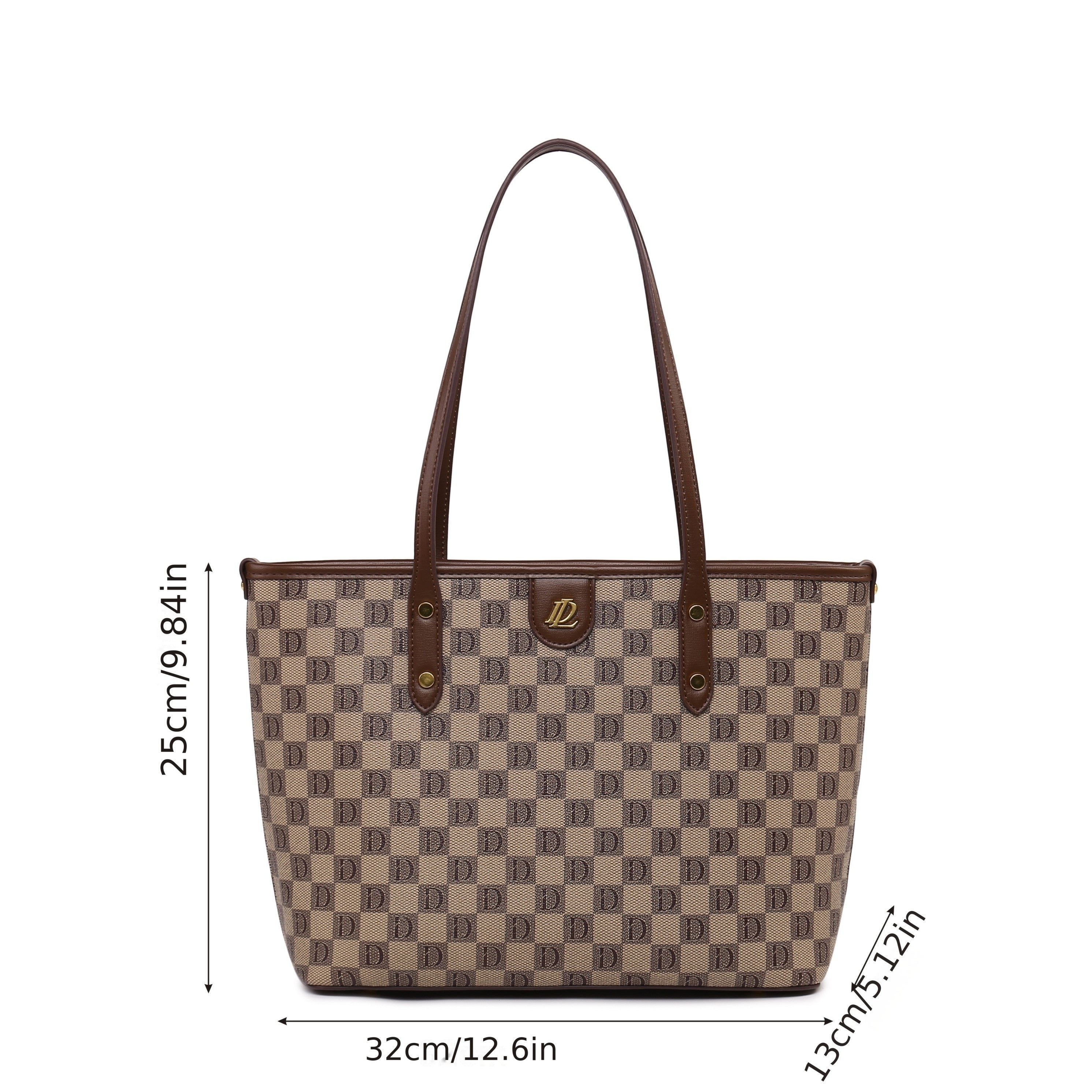 Plaid Print Zipper Tote Bag Large Capacity Versatile Hanbag Zipper Casual Bag