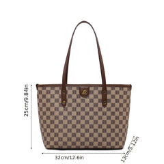 Plaid Print Zipper Tote Bag Large Capacity Versatile Hanbag Zipper Casual Bag