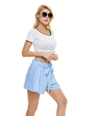 Solid Wide Leg Shorts Tie Waist Elastic Comfy Summer Women's Clothing