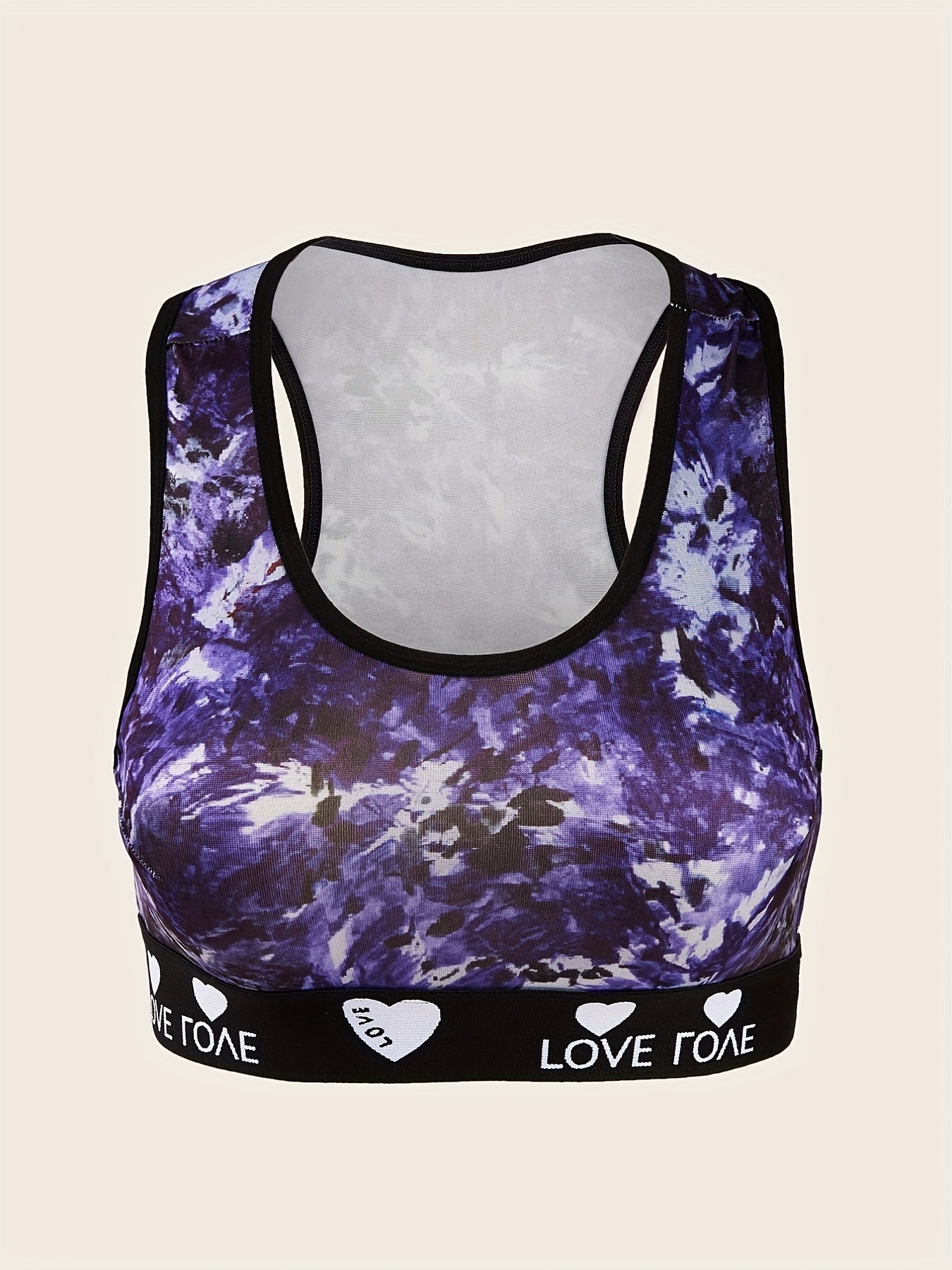 Tie Dye Letter Tape Racer Back Sports Bra for Women