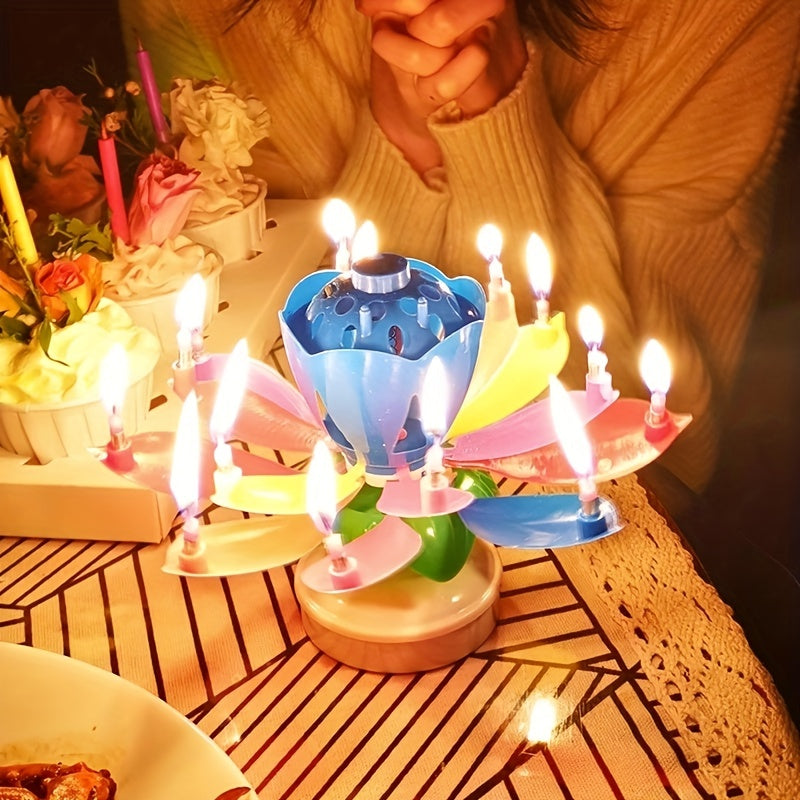 Lotus Flower Music Birthday Candle Kids Creative Rotating Flowers Singing