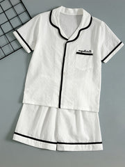 Girls Cotton Pajamas Set Embroidered Top & Shorts