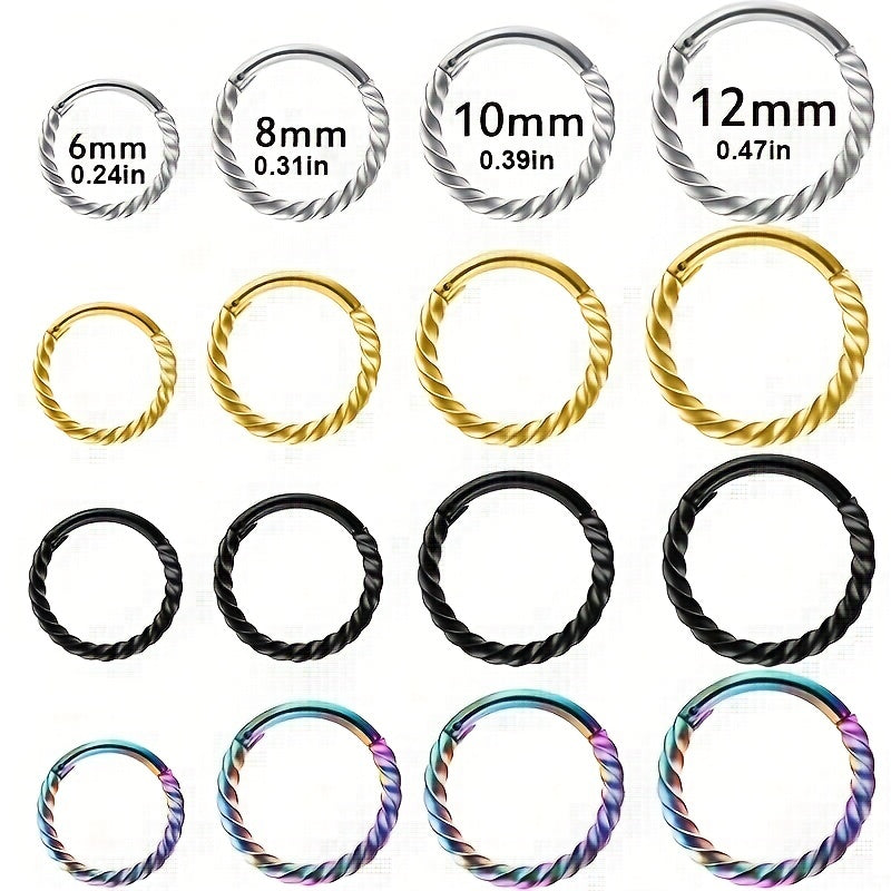 Stainless Steel Seamless Nose Clicker Ring 6-12mm Unisex Punk Hoop Earrings