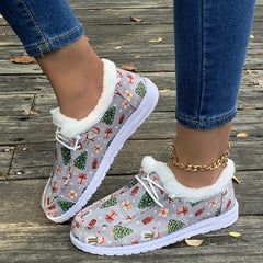 Christmas Santa Claus Print Snow Boots Plush Comfortable Skate Shoes