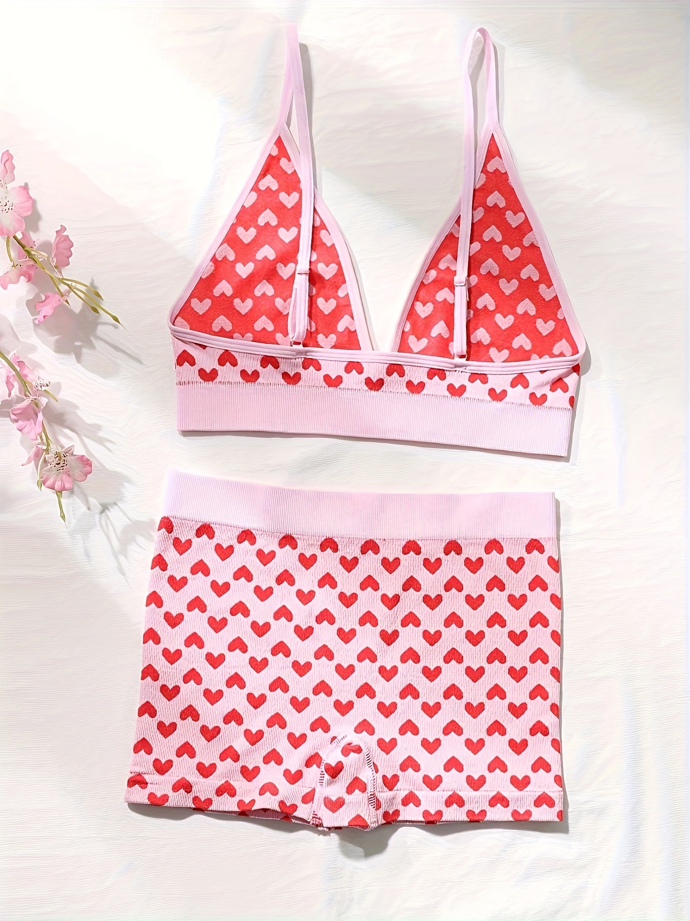 Heart Print Christmas Bra & Panties Lingerie Set