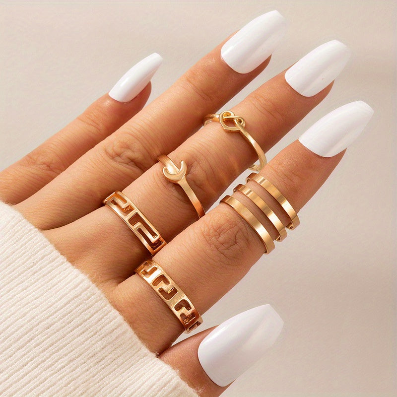 Moon & Star Stackable Ring Set 5 Pcs Vintage Style