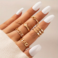 Moon & Star Stackable Ring Set 5 Pcs Vintage Style