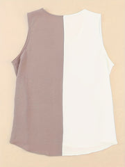  Colorblock Half V Neck Loose Tank Top