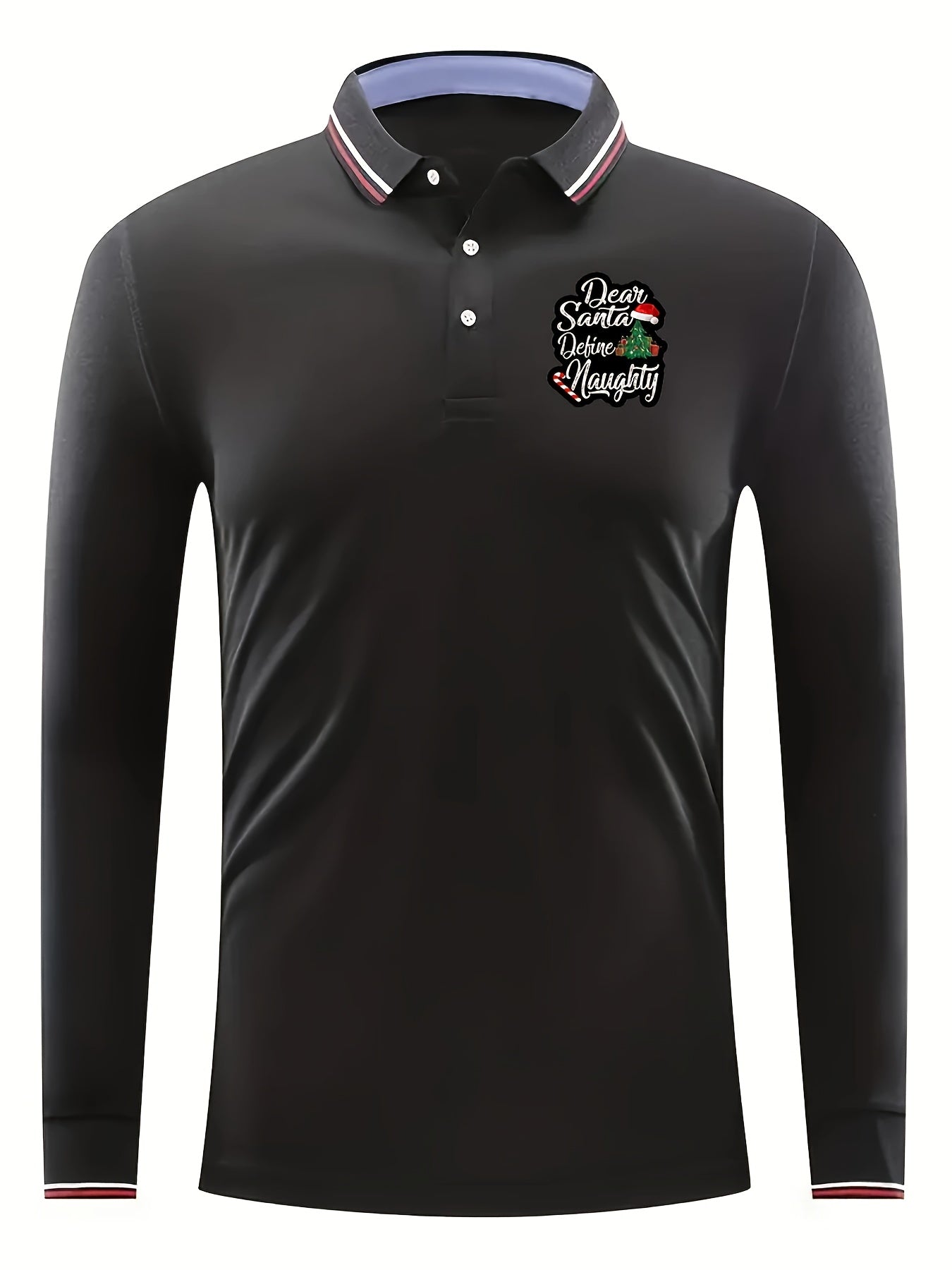 Men's Long Sleeve Polo Shirt - Dear Santa Deline Naughty