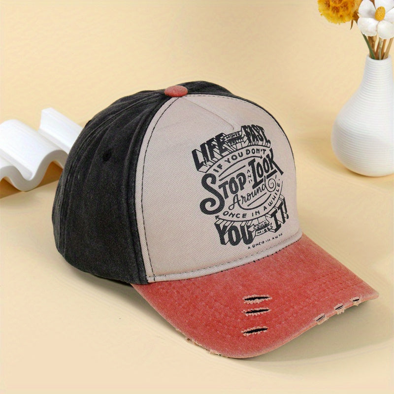 Unisex Raw Denim Baseball Cap with Letter Embroidery