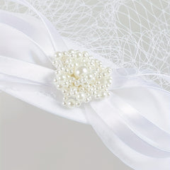 Women Satin Bowknot Head Piece With Duck Billed Clip Faux Pearl Hair Accessory