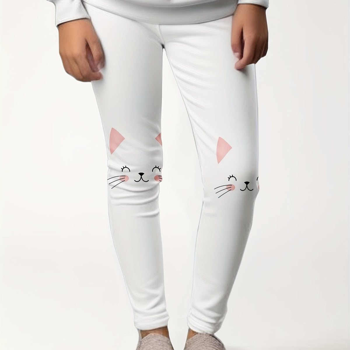 Girls Thick Kitty Graphic Leggings Comfy Solid Leggings