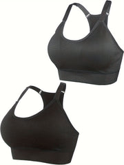 2 Pack Plus Size Sports Bra Set Solid Wireless Racer Back Yoga Gym Bralette 2pcs