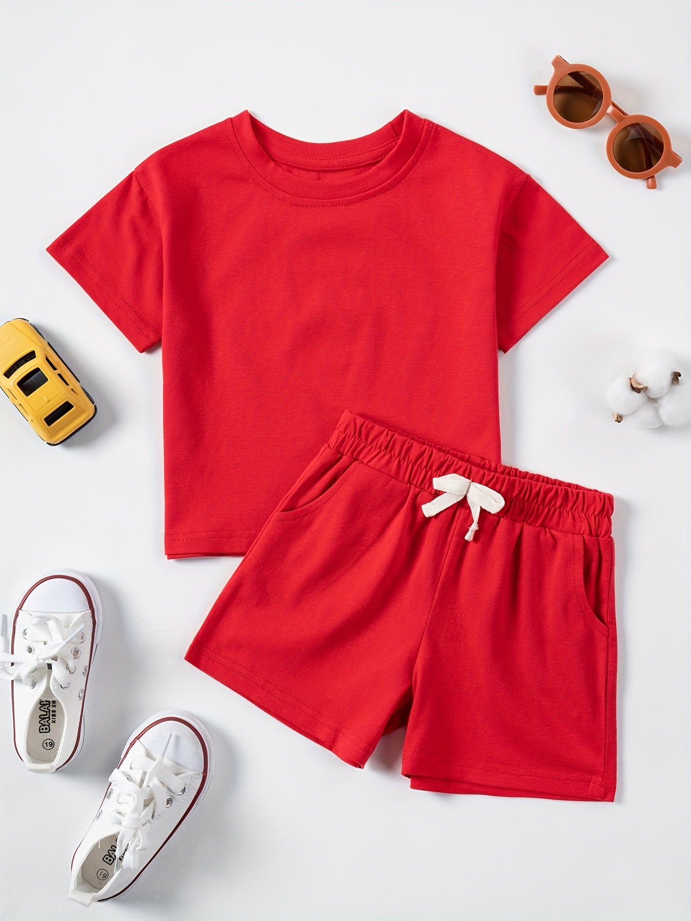 2pcs Boys Cotton T-Shirts & Drawstring Shorts Set Summer Clothes