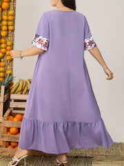  Colorblock Floral Print Butterfly Sleeve Maxi Dress