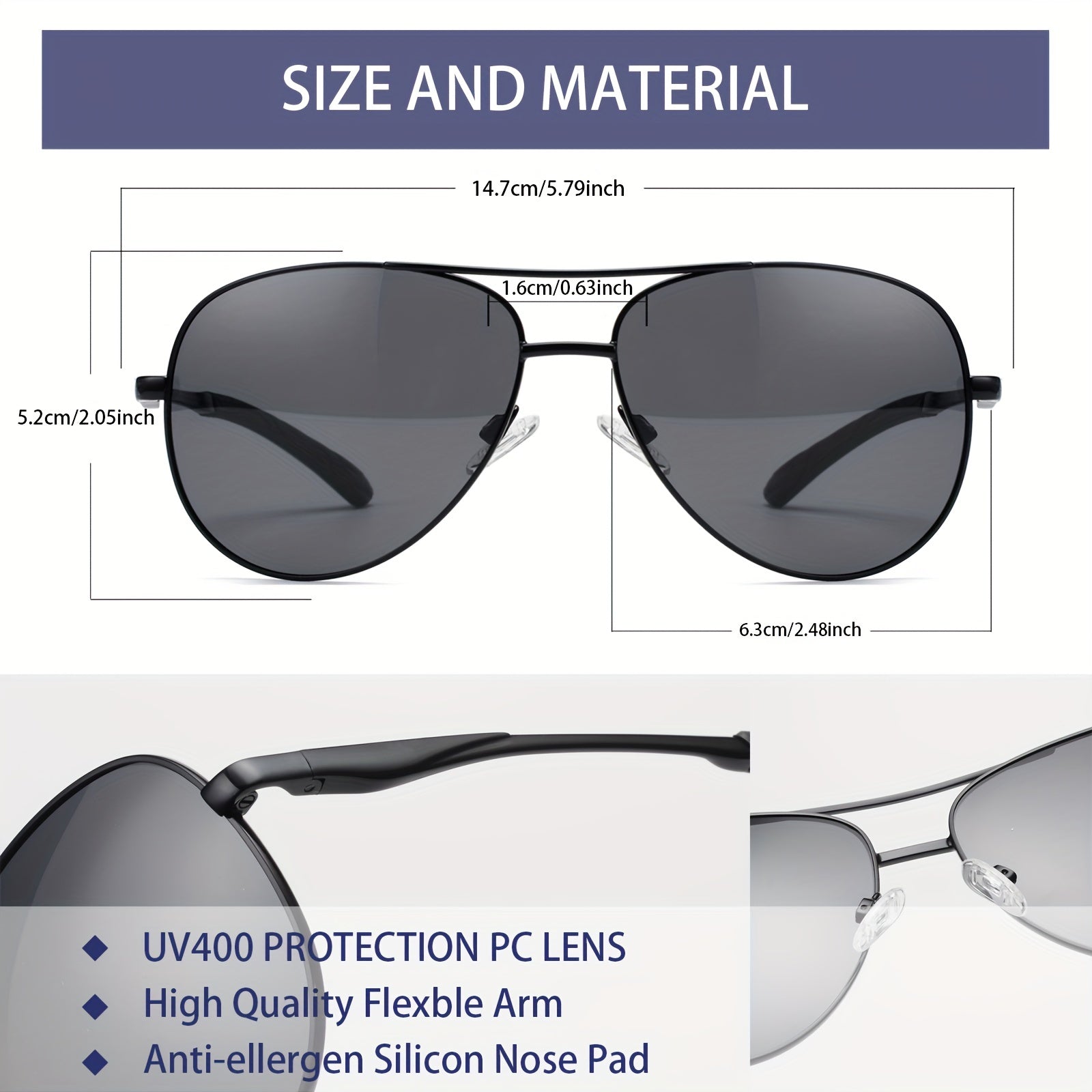 OUWEN Aviator Sports Men's Sunglasses Metal Frame UV Protection VF2202