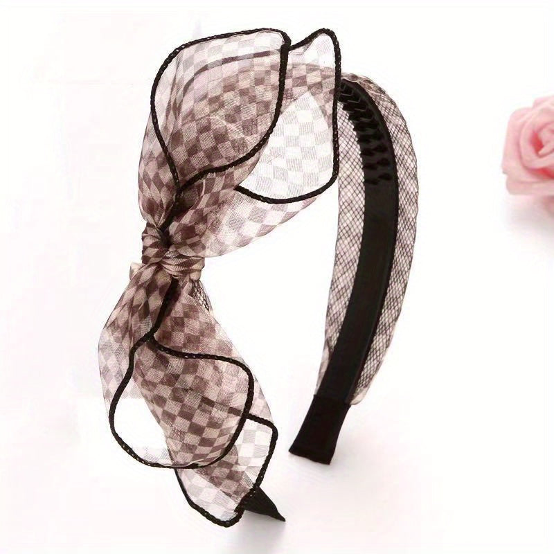 Bowknot Mesh Fabric Headband Hair Hoop Non slip Female Hair Accessories