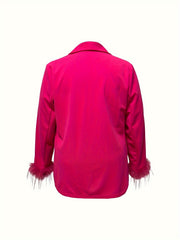  Solid Fuzzy Trim Long Sleeve Casual Blazer