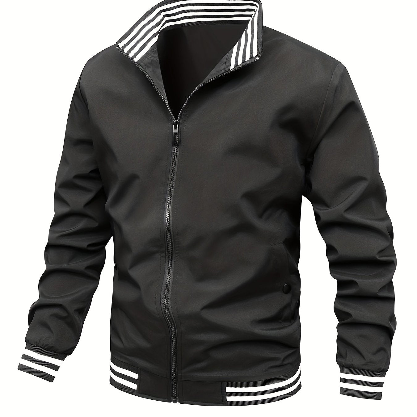 Men's Striped Zip Up Stand Collar Jacket
