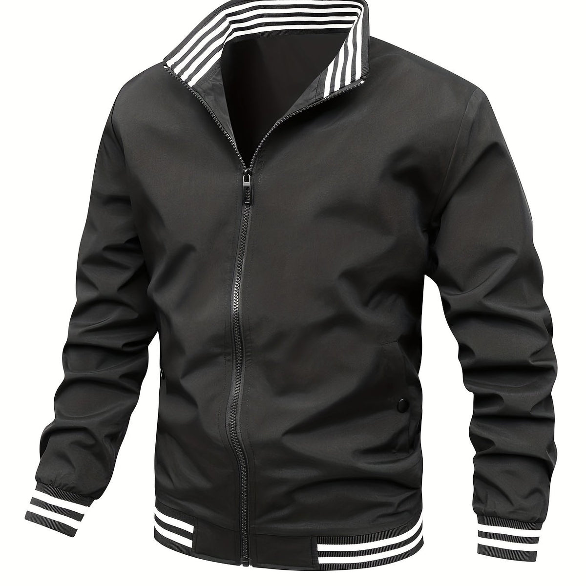 Men's Striped Zip Up Stand Collar Jacket