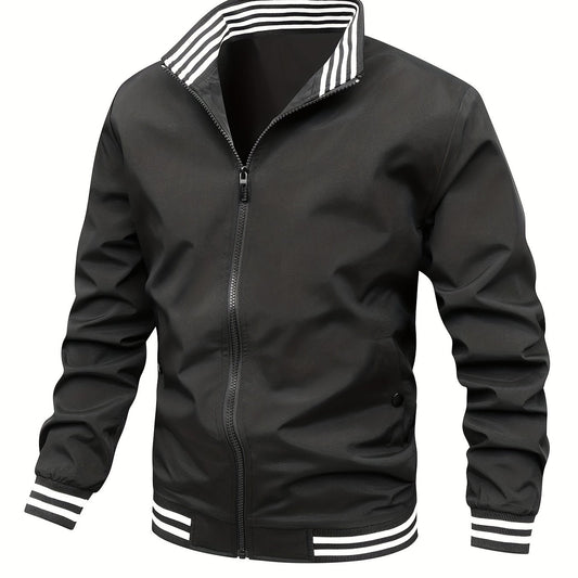 Men's Striped Zip Up Stand Collar Jacket