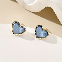 Heart Shape Stud Earrings Synthetic Gems Minimalist Style 14K Plated Gift
