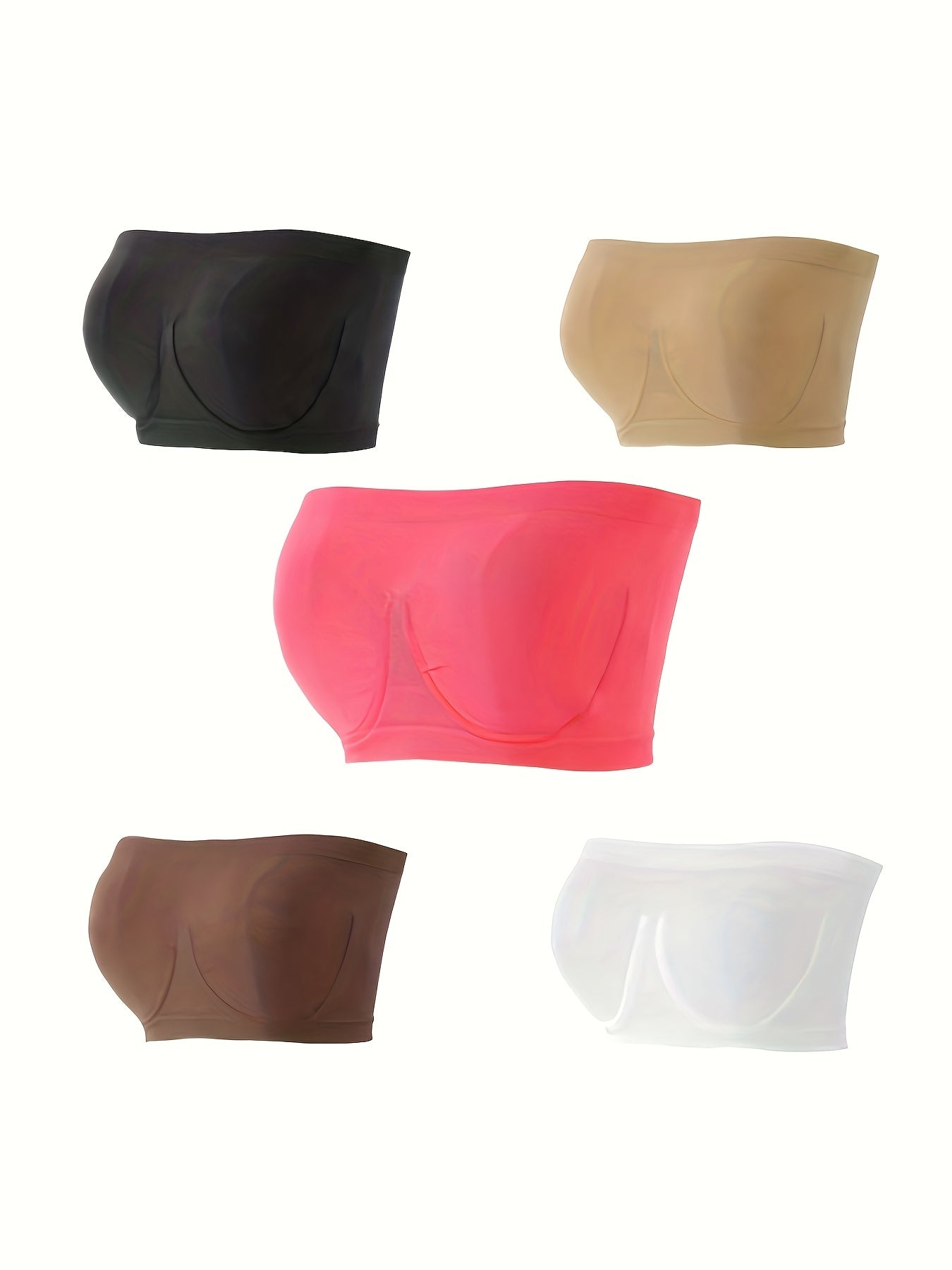 5pcs Strapless Bandeau Bras Soft Stretch Everyday Lingerie & Underwear