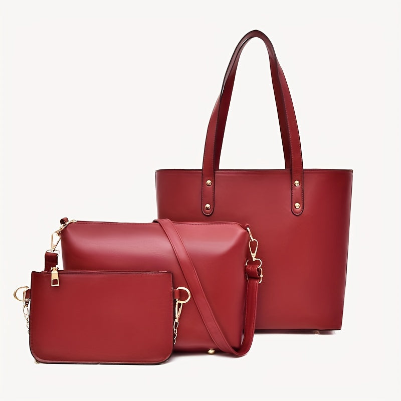 3pcs PU Leather Bag Sets - Crossbody Bag, Wallet, Tote Bag