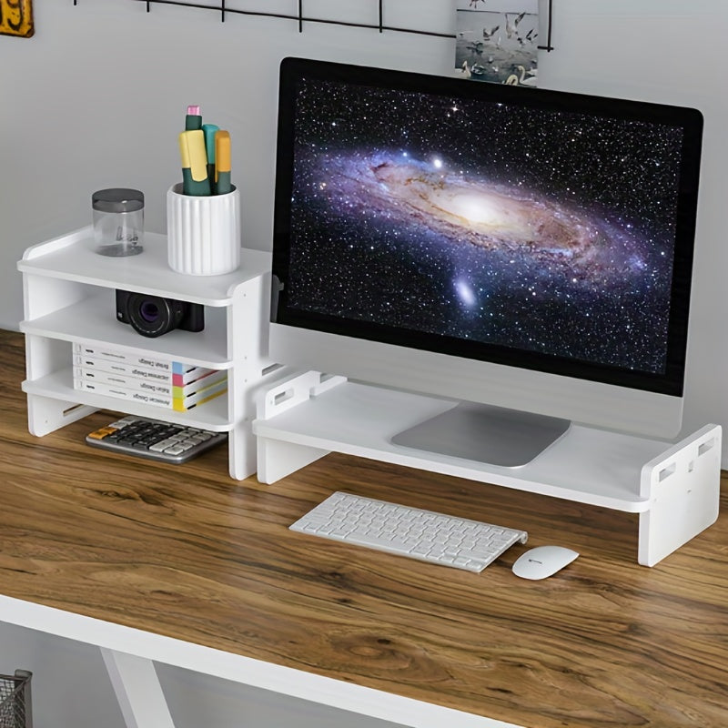 Wooden Computer Stand with Storage Box for Home and Office