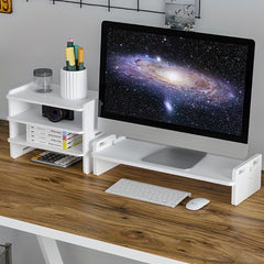 Wooden Computer Stand with Storage Box for Home and Office