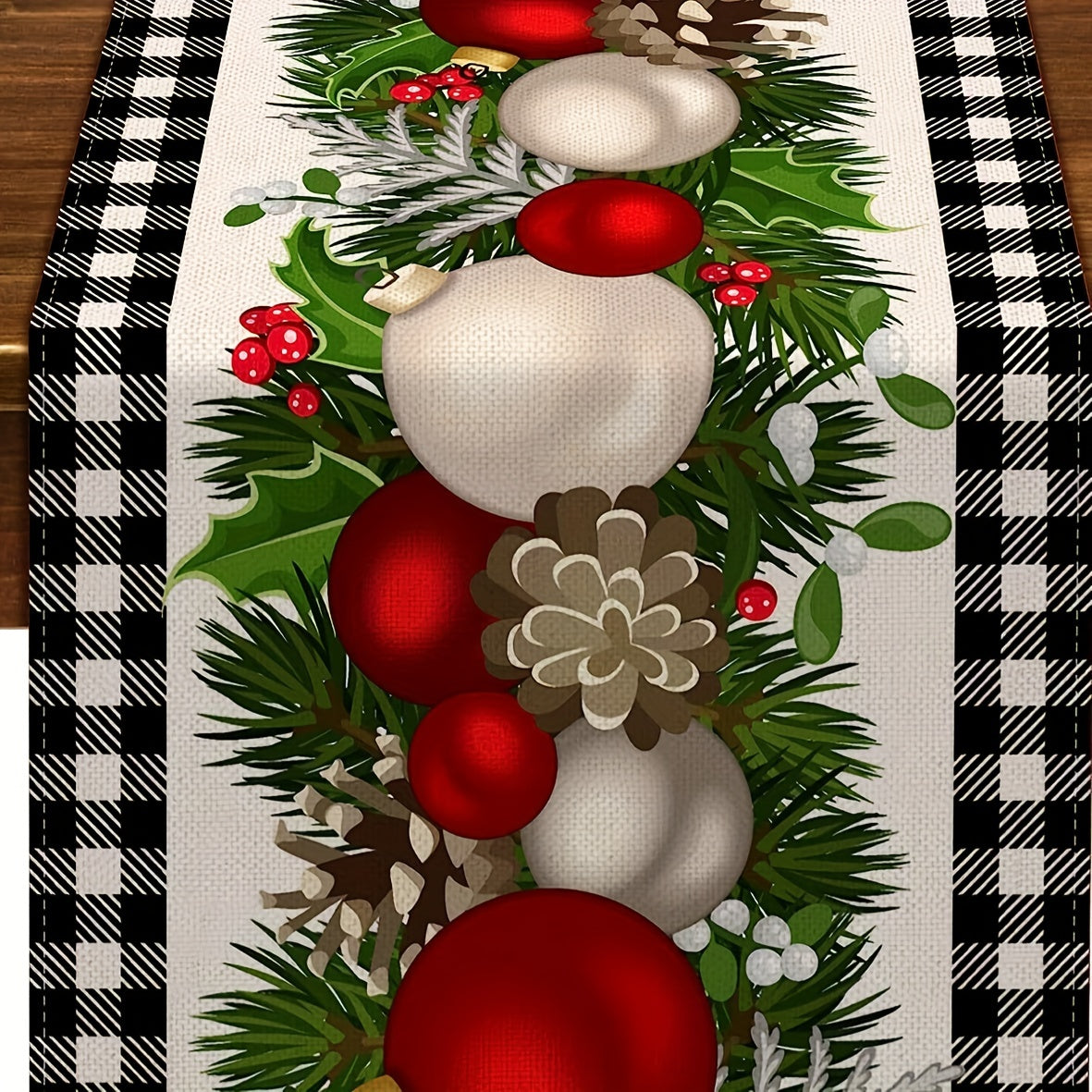 Polyester Merry Christmas Table Runner Plaid Pattern Holiday Decoration Fabric