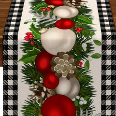Polyester Merry Christmas Table Runner Plaid Pattern Holiday Decoration Fabric