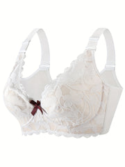  Bra Women's Plus Floral Lace Push Up Bow Front Soft Underwire Bra