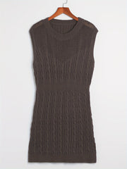  Solid Hollow Out Round Neck Sweater Dress